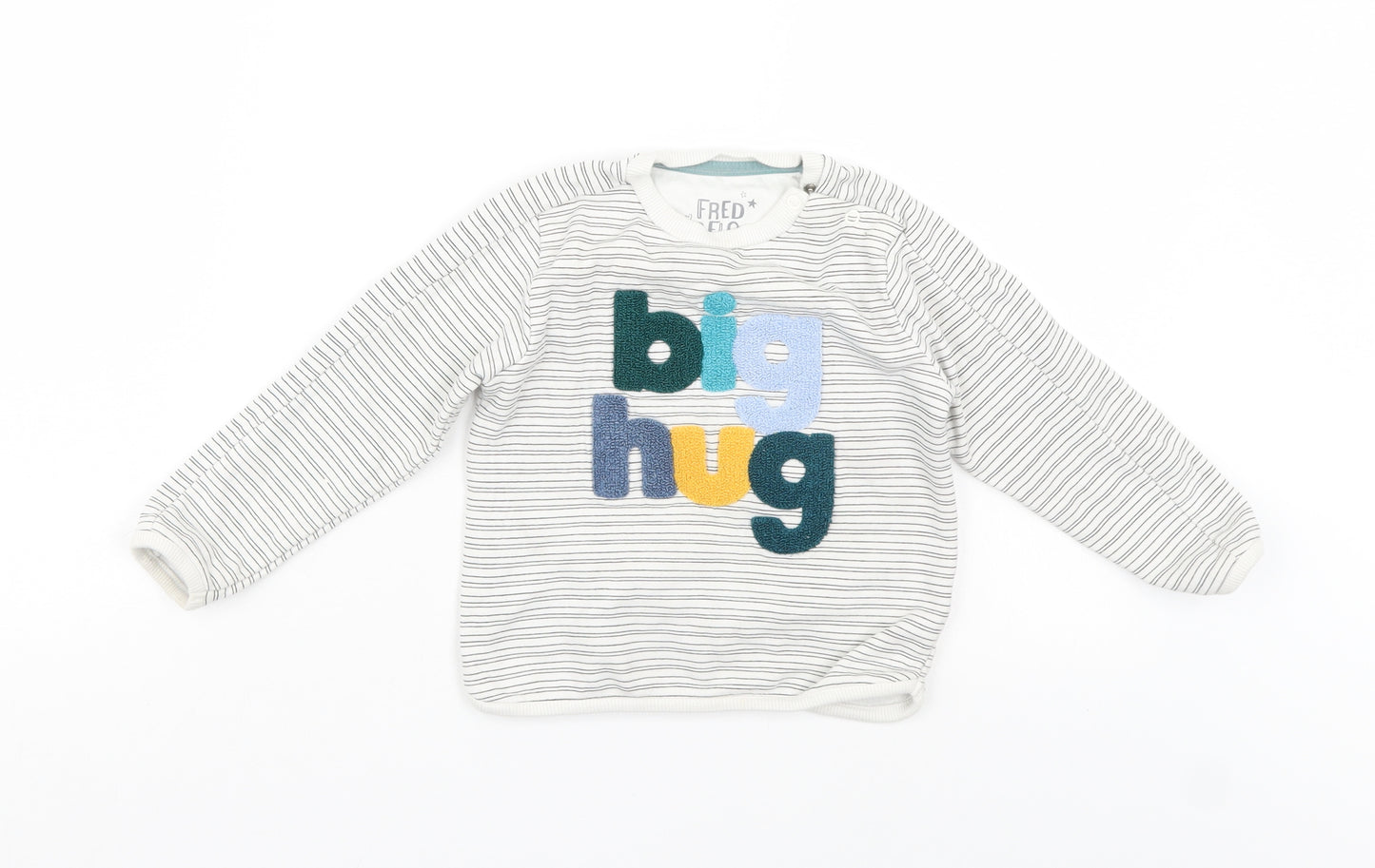 fred & flo Girls Grey Striped  Pullover Jumper Size 18-24 Months