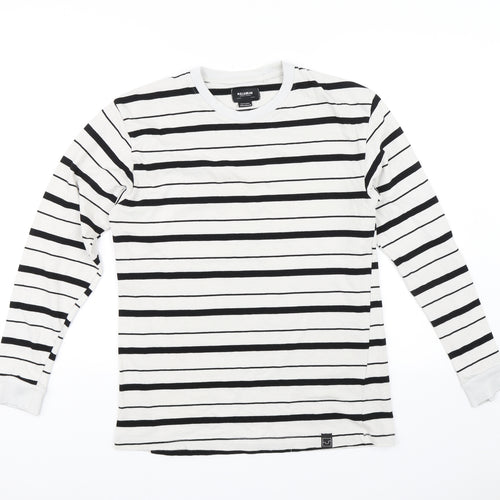 Pull&Bear Mens White Striped  Pullover Jumper Size M