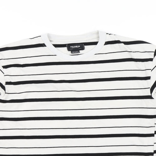 Pull&Bear Mens White Striped  Pullover Jumper Size M