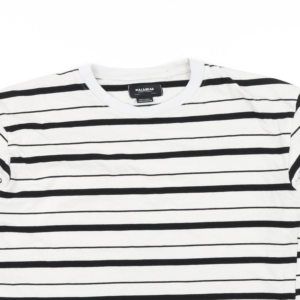 Pull&Bear Mens White Striped  Pullover Jumper Size M