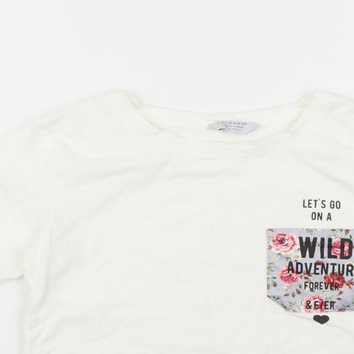 Primark Girls White   Basic T-Shirt Size 9-10 Years  - Lets go on a wild adventure
