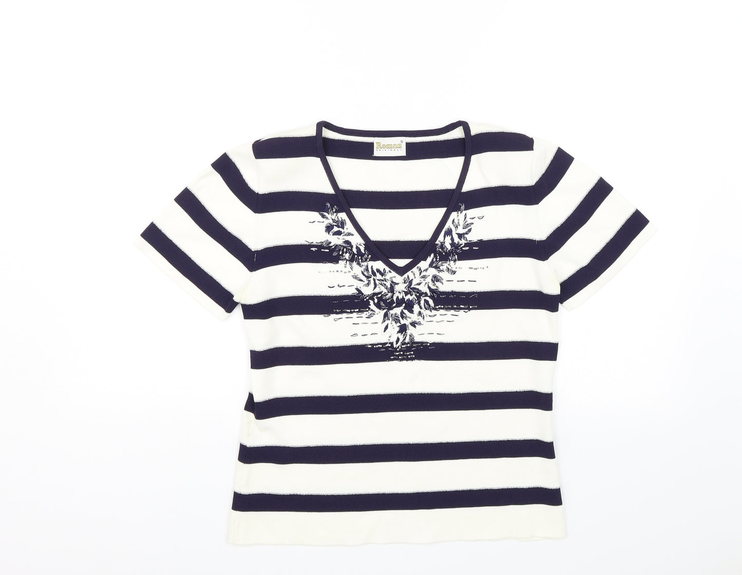 Roman Womens White Striped  Basic Blouse Size S