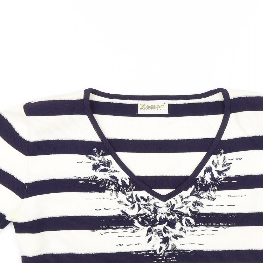 Roman Womens White Striped  Basic Blouse Size S