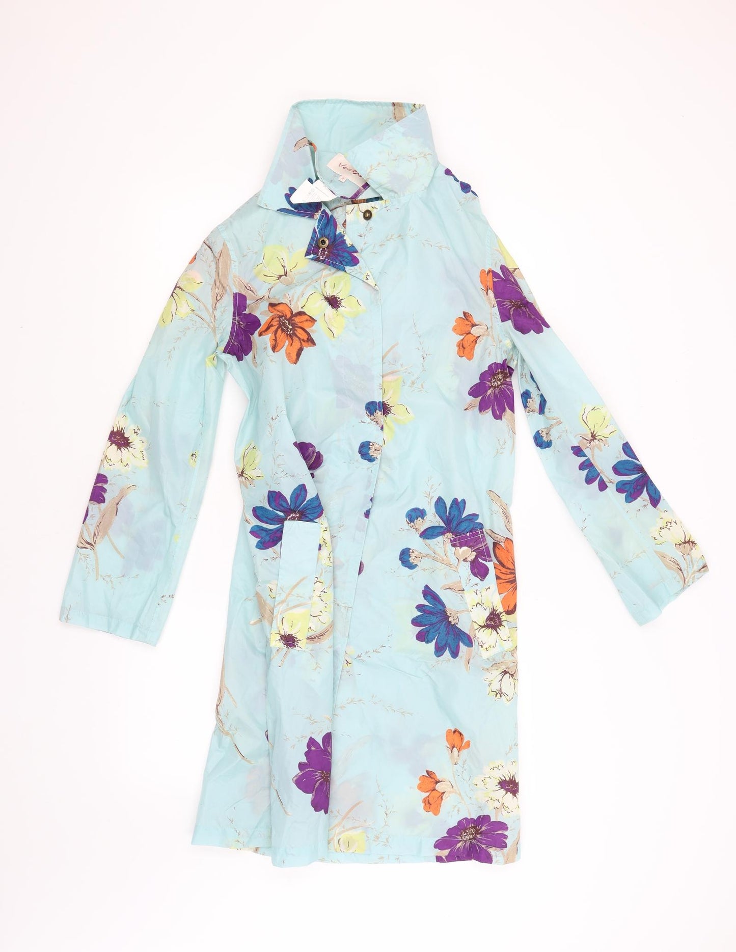 Vacknox  Womens Blue Floral  Rain Coat Poncho Size 8