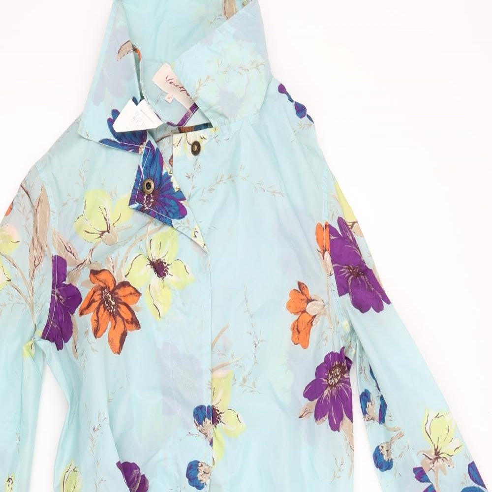 Vacknox  Womens Blue Floral  Rain Coat Poncho Size 8