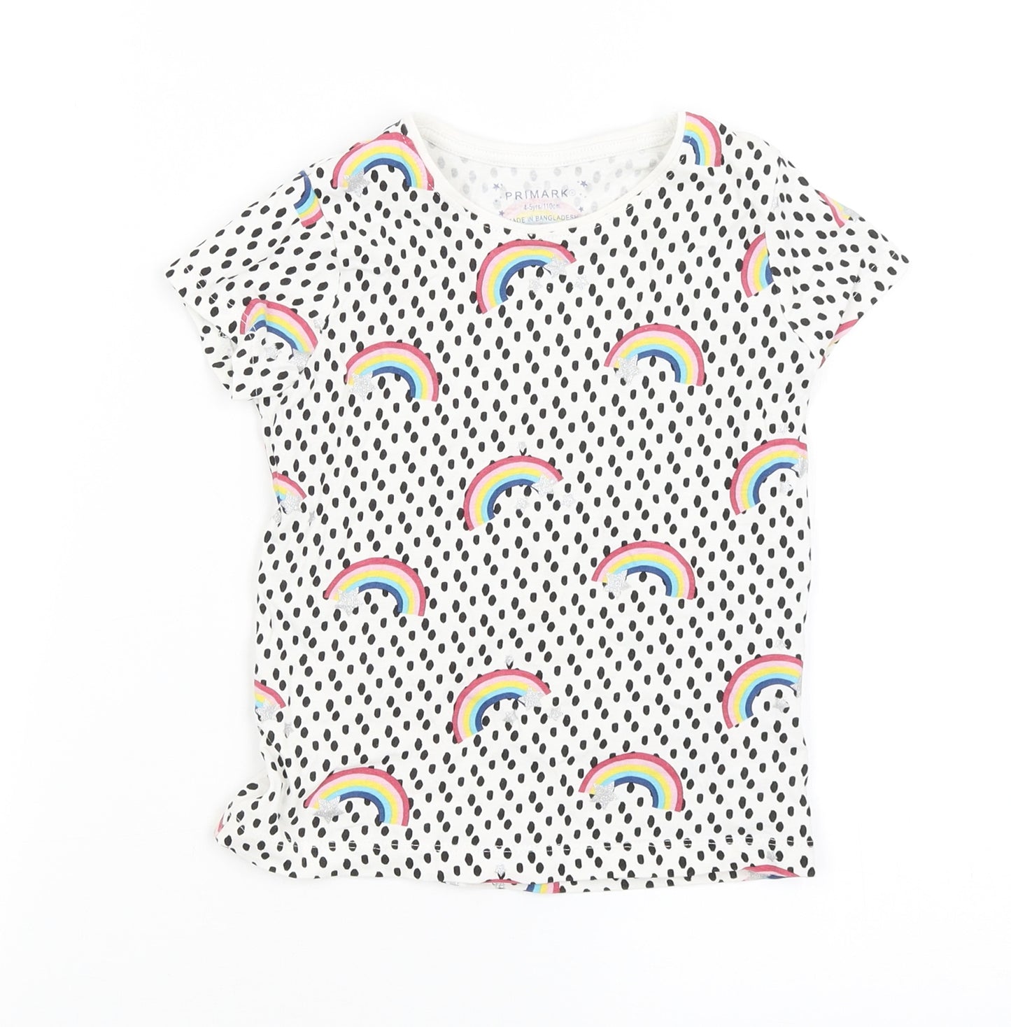 Primark Girls White Spotted  Basic T-Shirt Size 4-5 Years