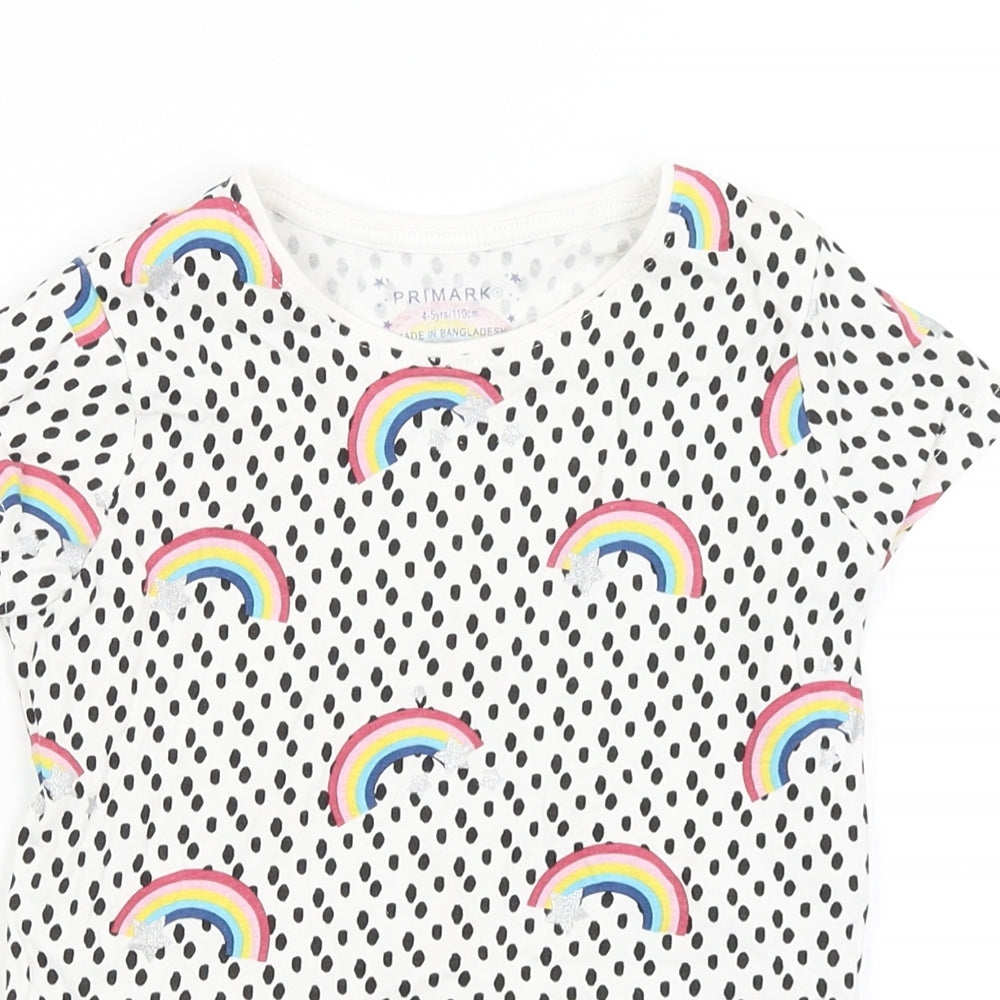 Primark Girls White Spotted  Basic T-Shirt Size 4-5 Years