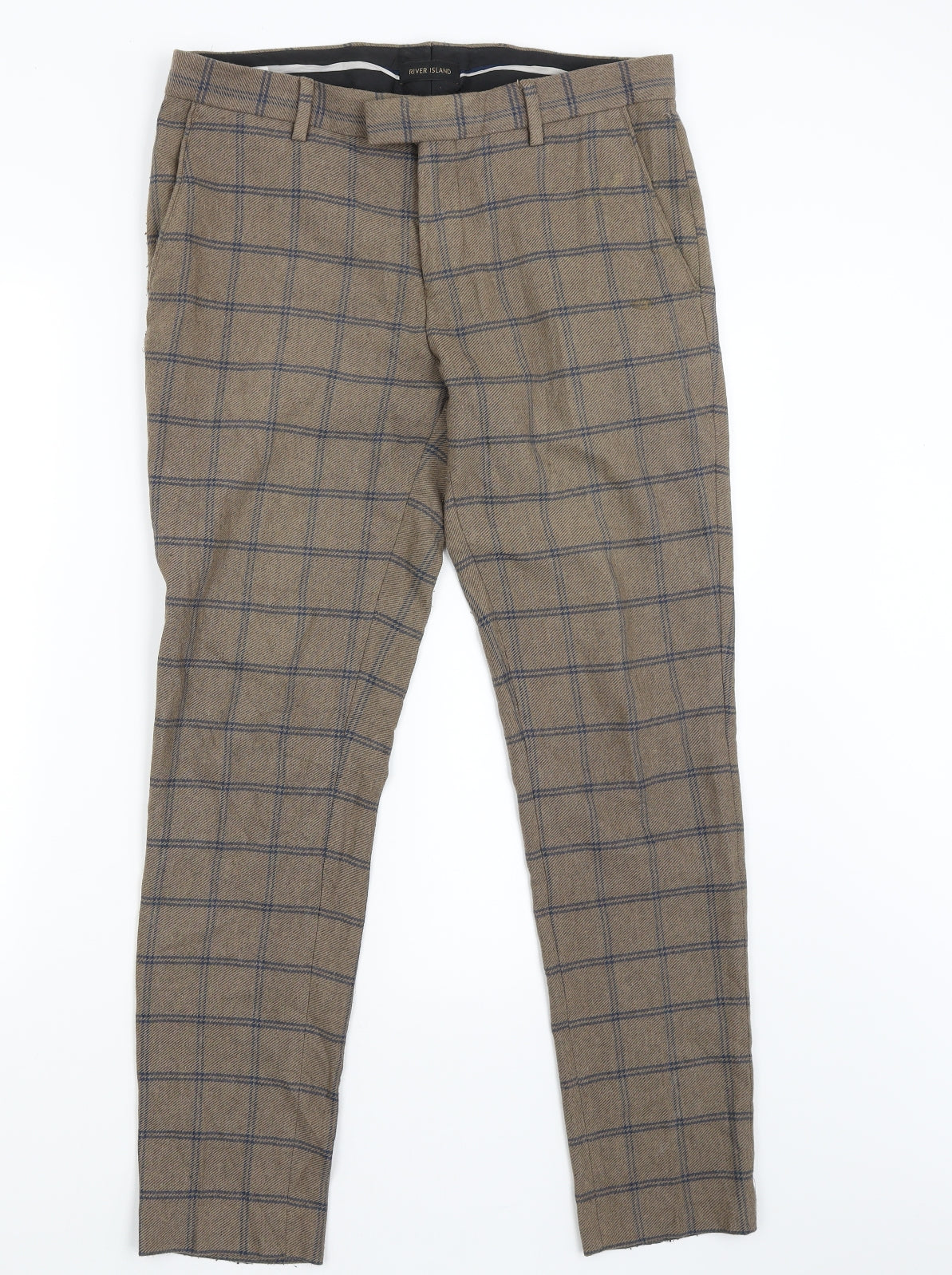 River Island Mens Brown Check  Chino Trousers Size 32 L28 in