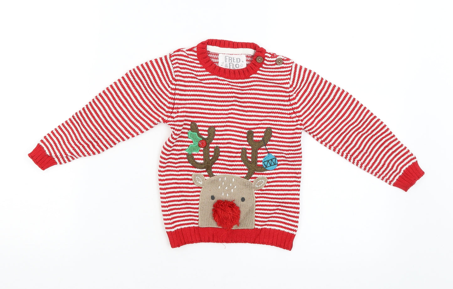 F&F Girls Red Striped  Pullover Jumper Size 12-18 Months