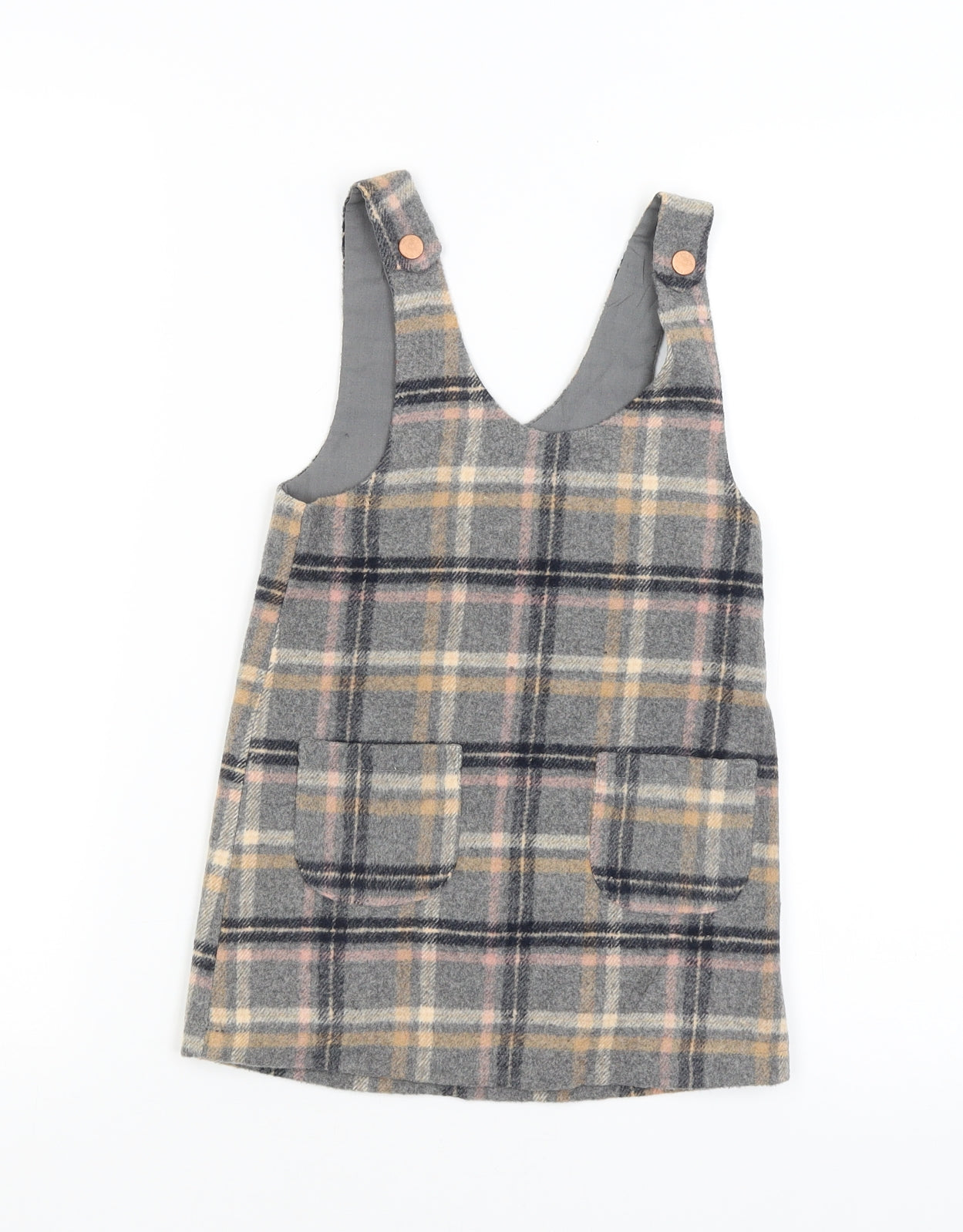 NEXT Girls Grey Check  Pinafore/Dungaree Dress  Size 3-4 Years