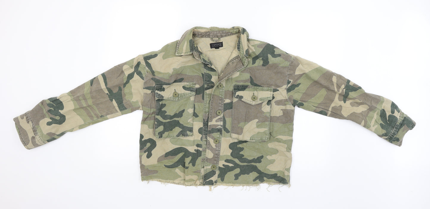 Topshop Womens Green Camouflage  Military Jacket Coat Size XS