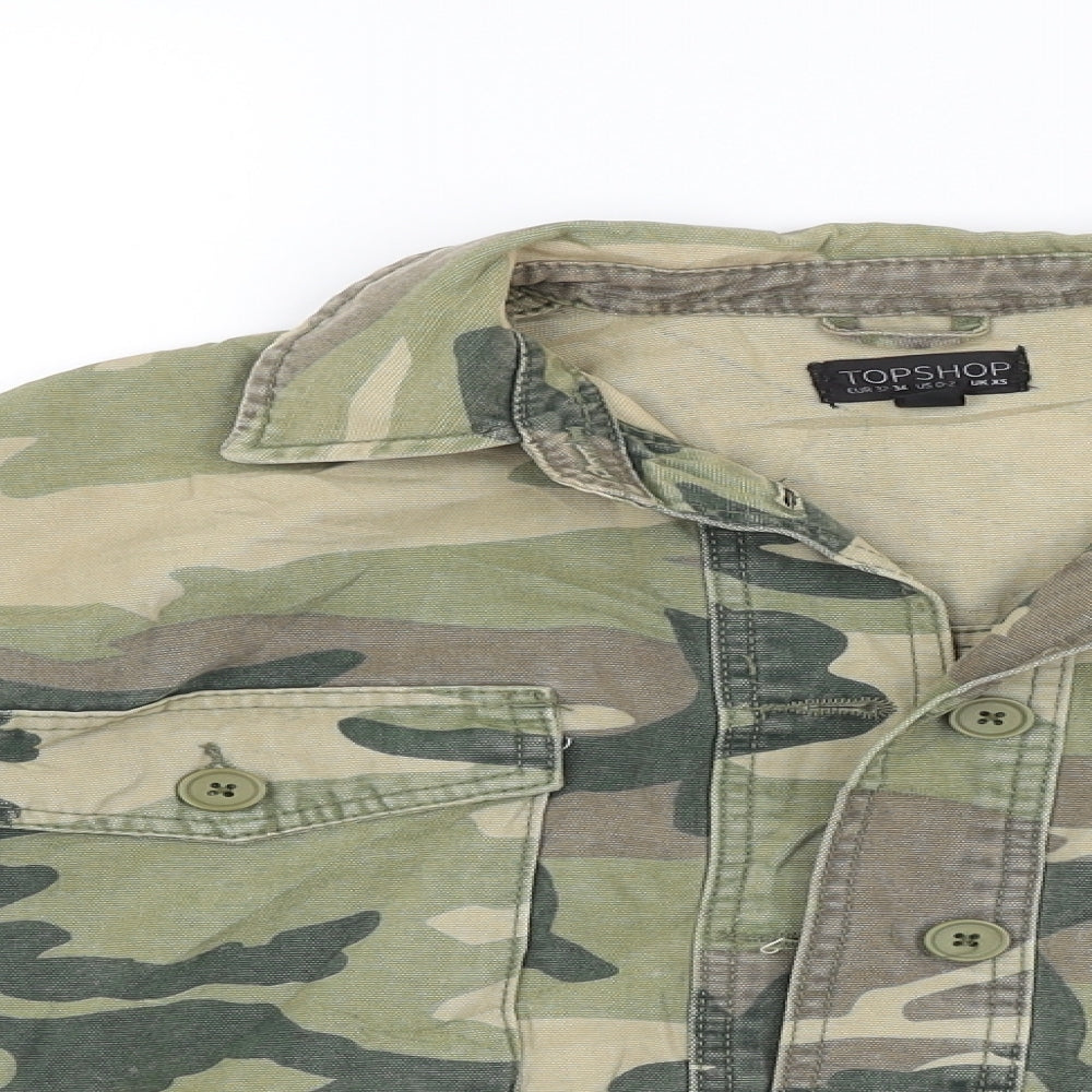 Topshop Womens Green Camouflage  Military Jacket Coat Size XS