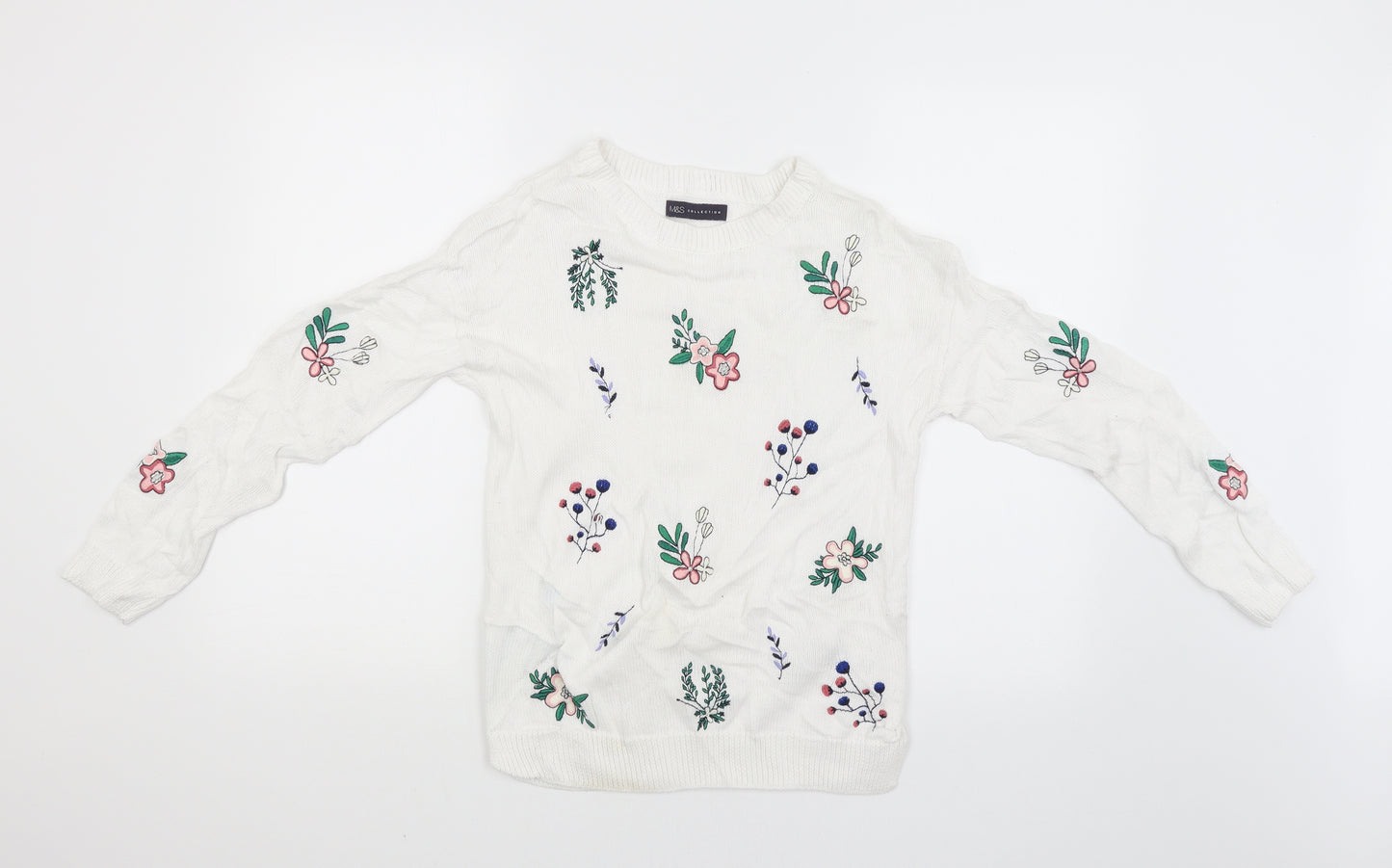 M&S Womens White Floral  Pullover Jumper Size 8