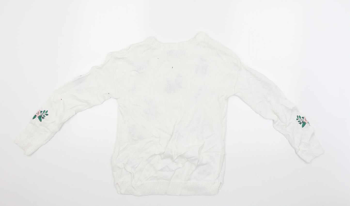 M&S Womens White Floral  Pullover Jumper Size 8