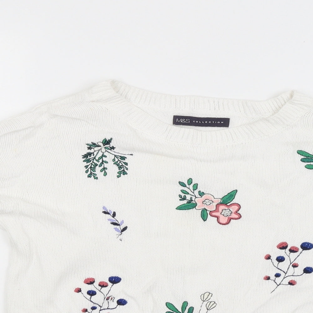 M&S Womens White Floral  Pullover Jumper Size 8
