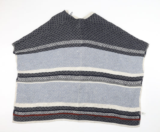 Back view of Falmer Heritages Heritage women’s blue striped jacket poncho, size M