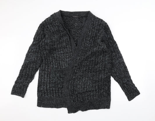 Front view of Pura Moda women’s black knit jacket coatigan, size M