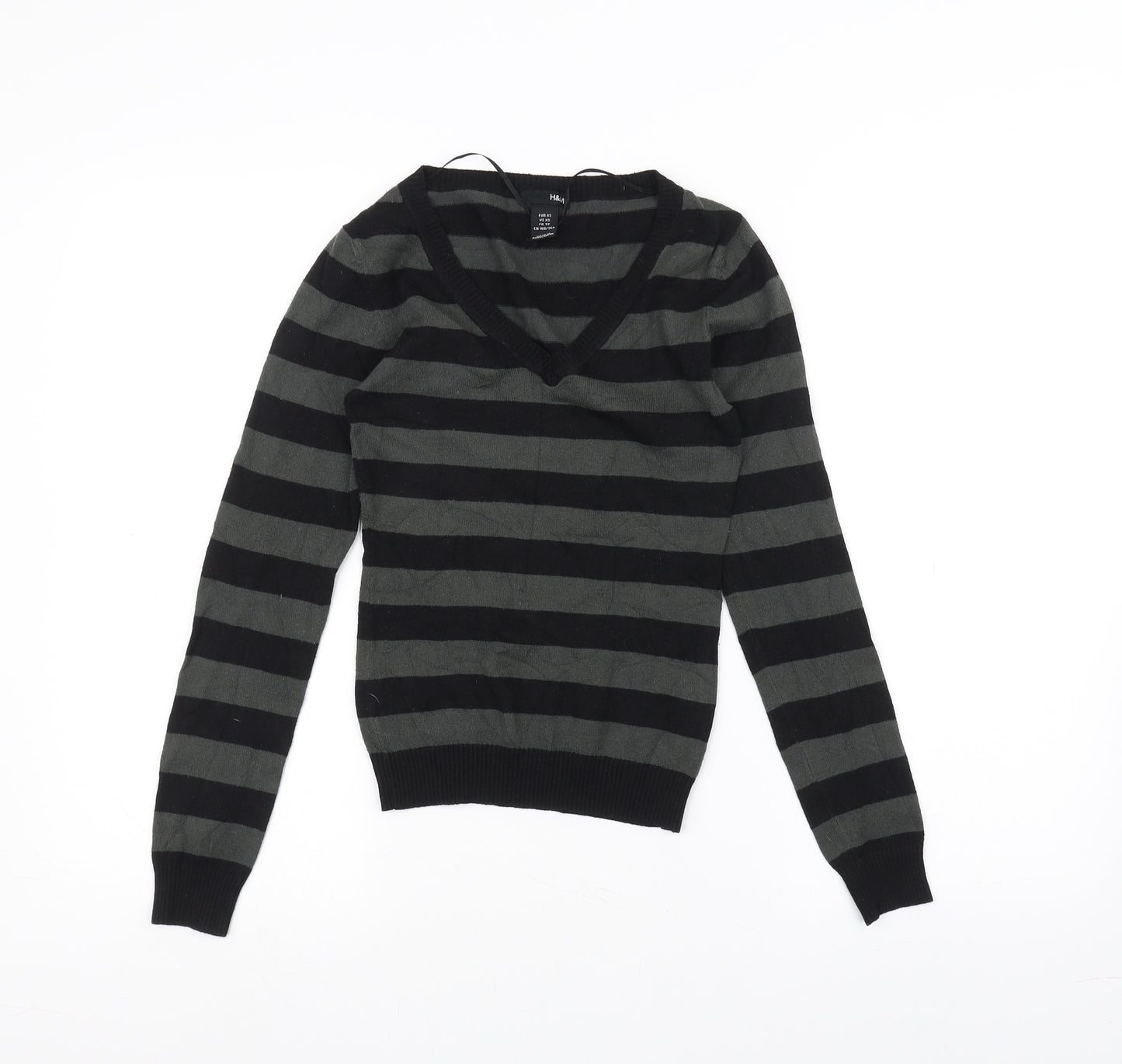 H&M Womens Black Striped  Basic T-Shirt Size XS