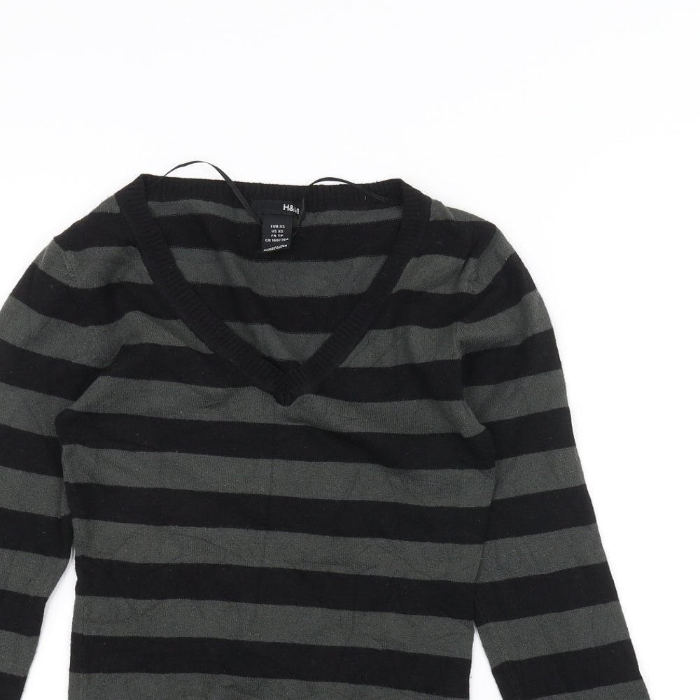 H&M Womens Black Striped  Basic T-Shirt Size XS
