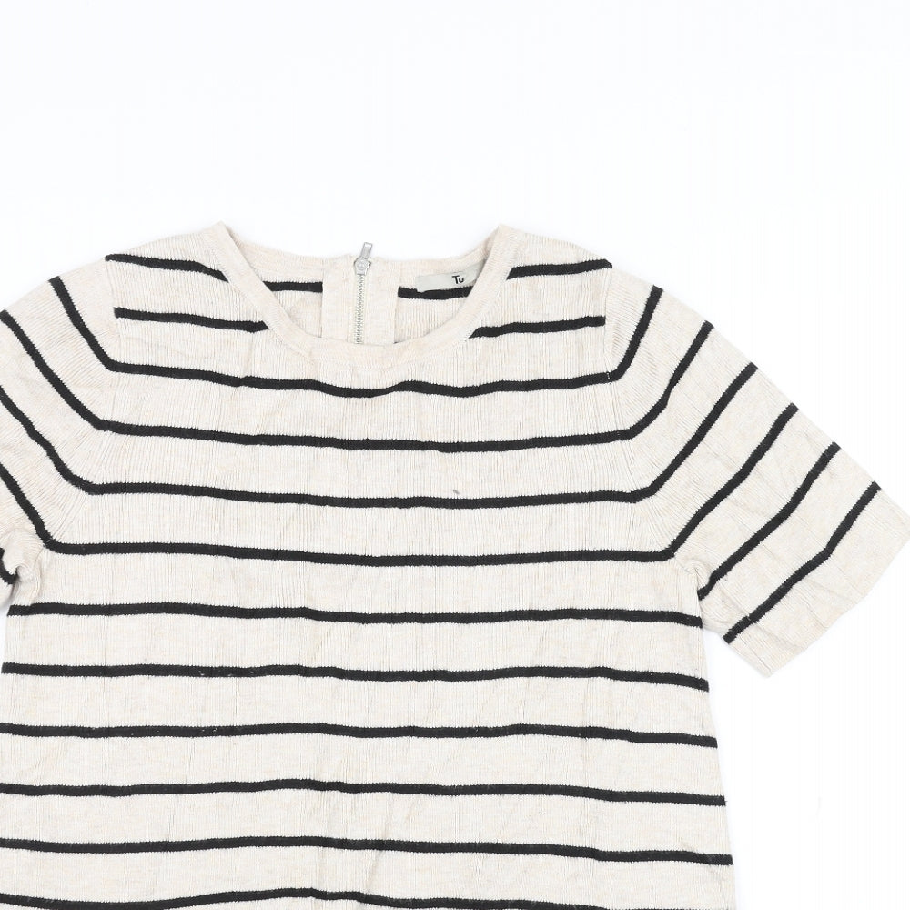 TU Womens White Striped  Basic T-Shirt Size 8