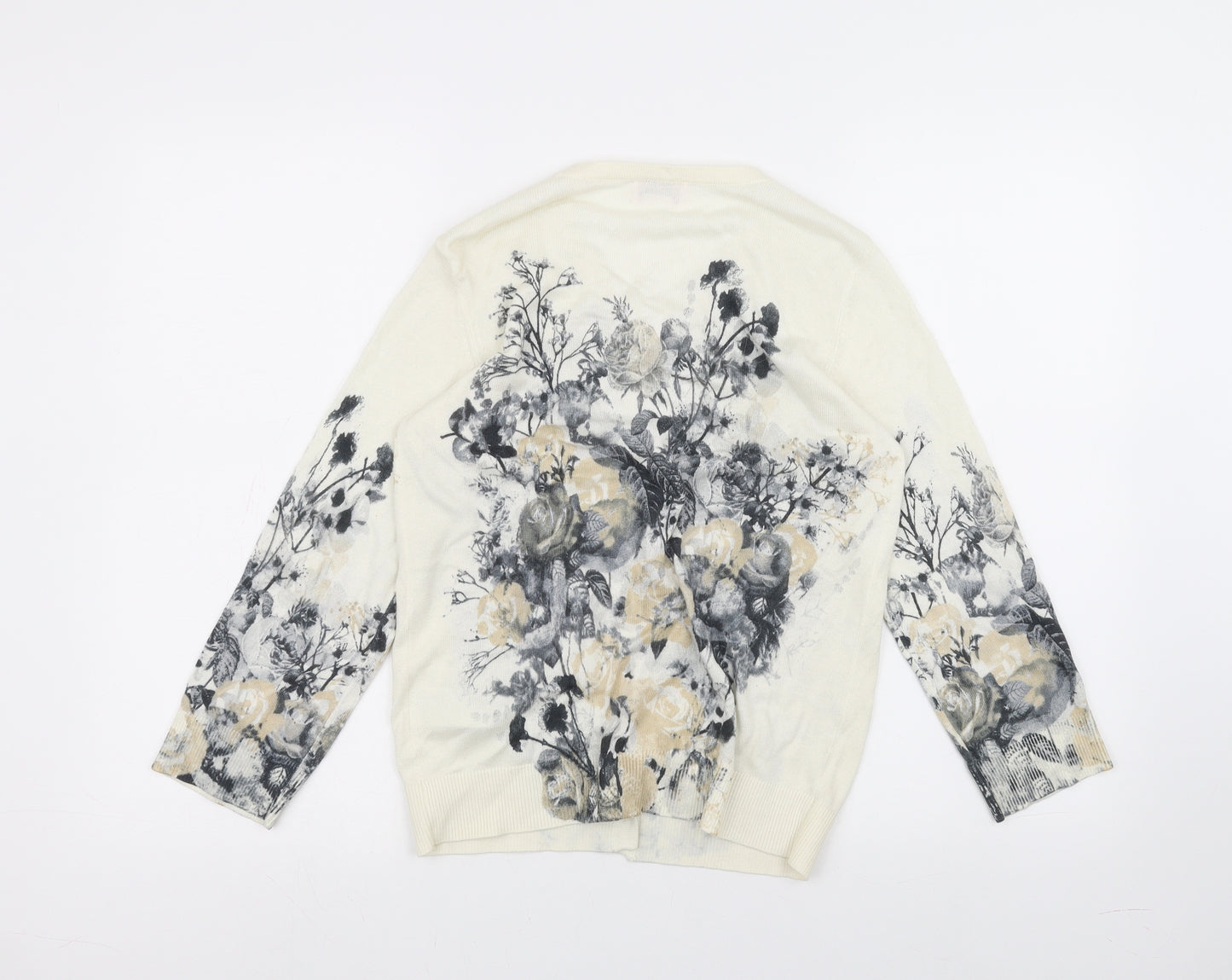 Tesini Womens White Floral  Cardigan Jumper Size 10