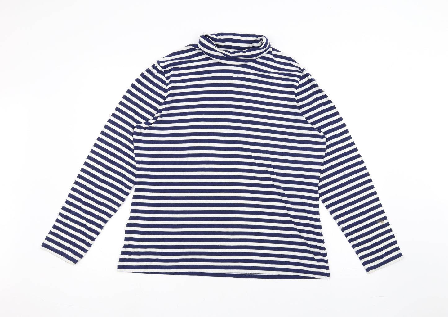 Lands' End Womens White Striped  Basic T-Shirt Size L