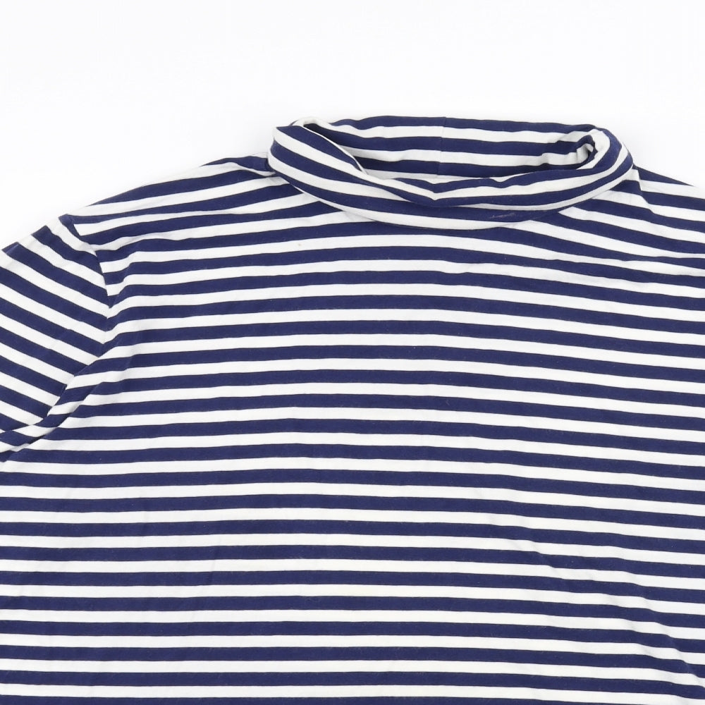 Lands' End Womens White Striped  Basic T-Shirt Size L