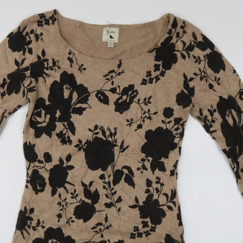 Yumi Womens Brown Floral  Pullover Jumper Size 12