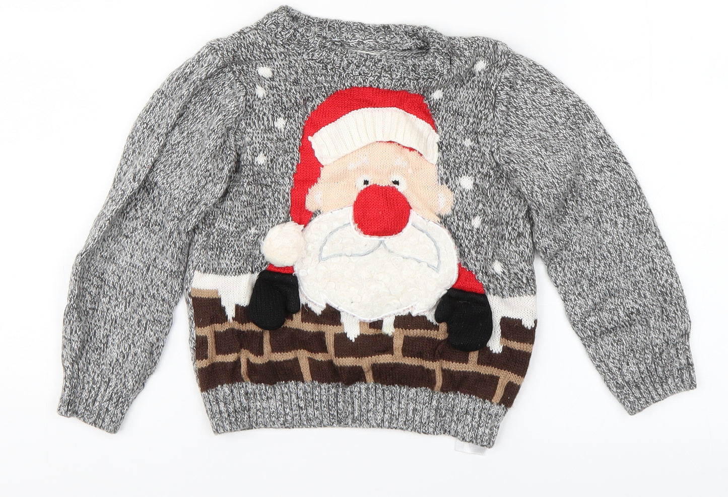 F&F Boys Grey   Pullover Jumper Size 3-4 Years  - Christmas xmas santa chimney