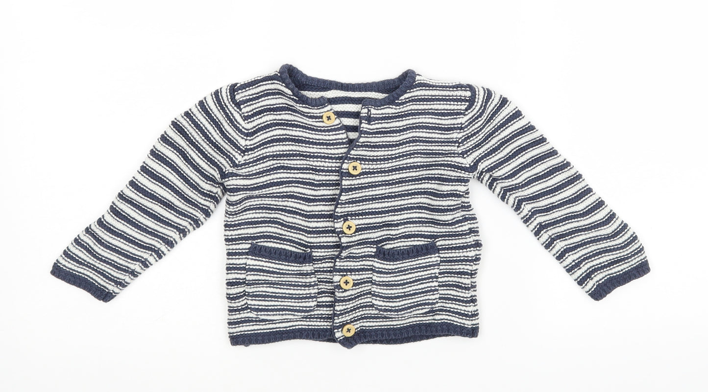 M&S Baby Blue Striped  Cardigan Jumper Size 9-12 Months