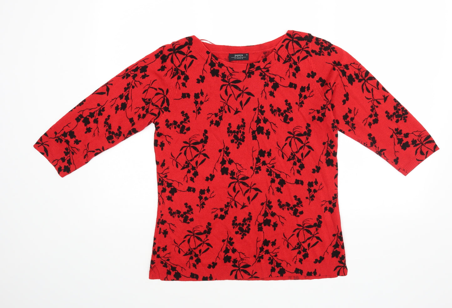 Papaya Womens Red Floral  Basic Blouse Size 12