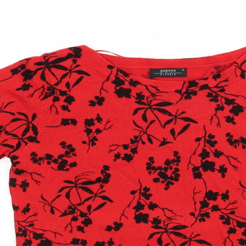 Papaya Womens Red Floral  Basic Blouse Size 12