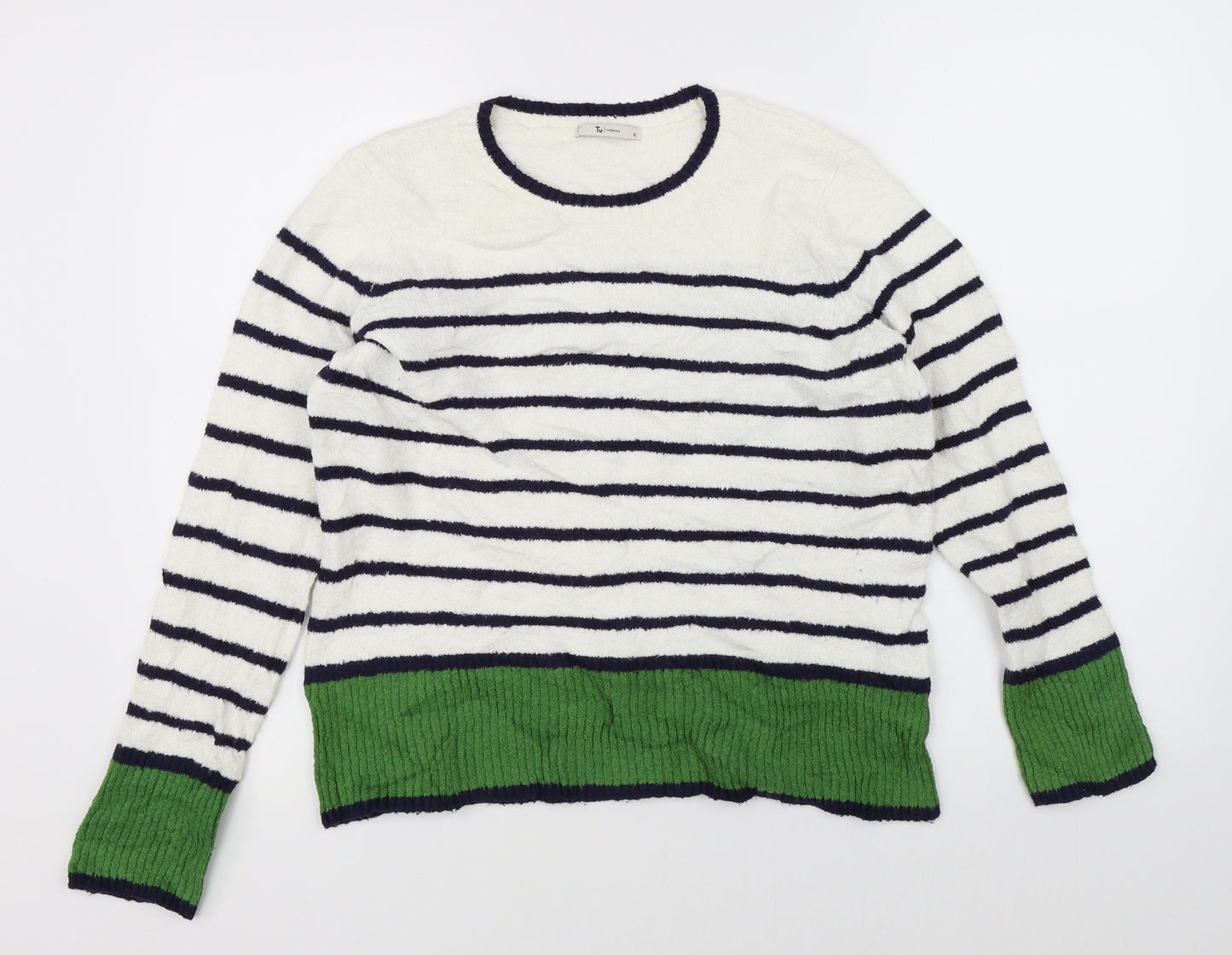 TU Womens White Striped Knit Pullover Jumper Size 10
