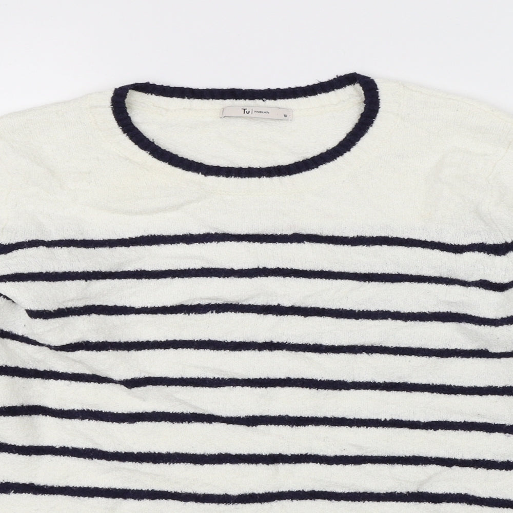 TU Womens White Striped Knit Pullover Jumper Size 10