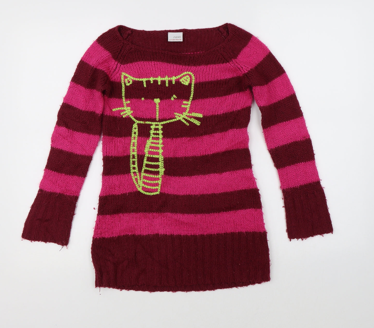 NEXT Girls Pink Striped Knit Pullover Jumper Size 7-8 Years
