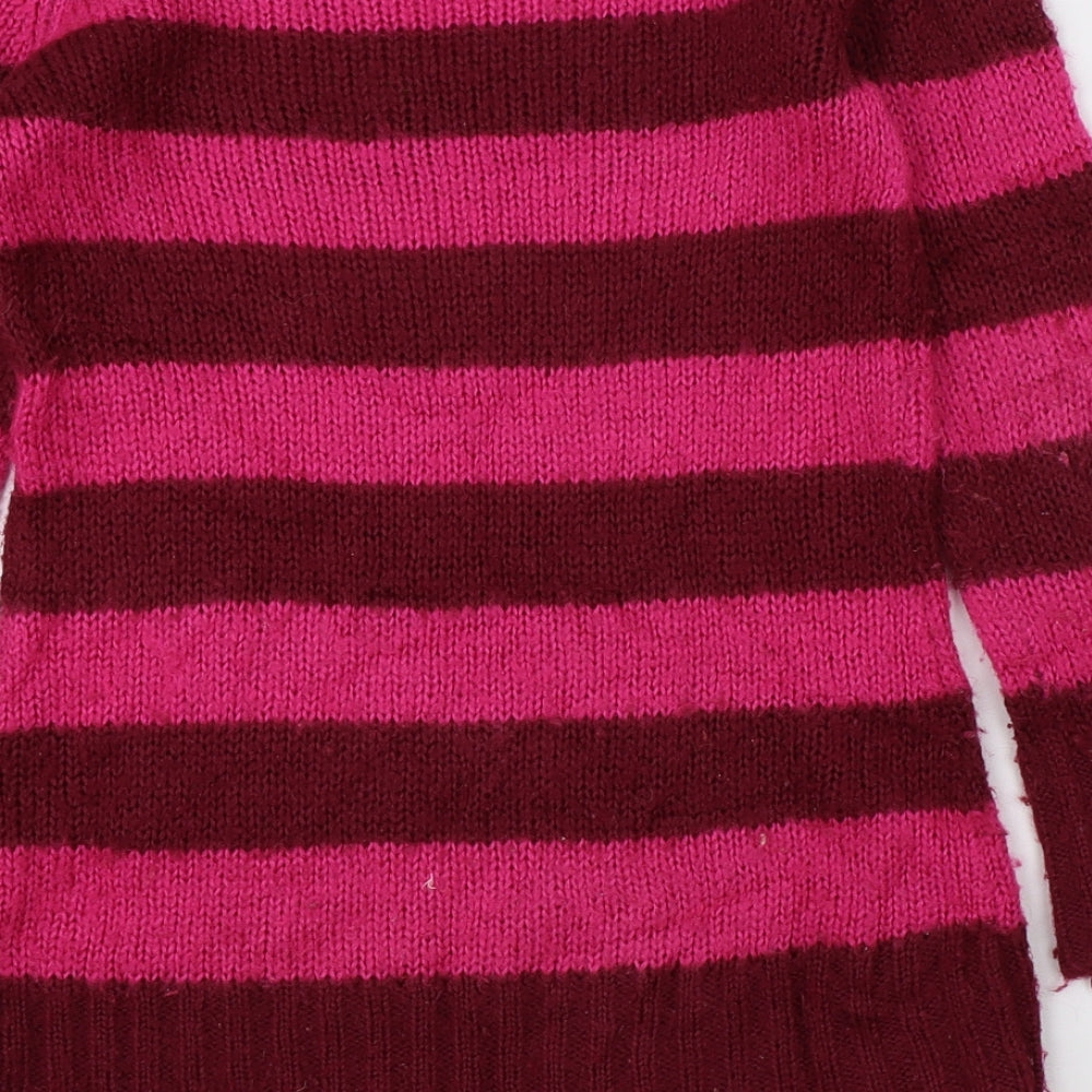 NEXT Girls Pink Striped Knit Pullover Jumper Size 7-8 Years