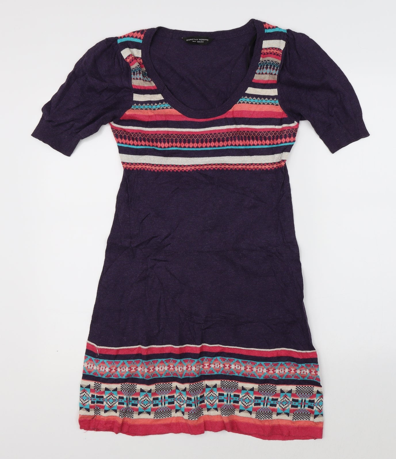 Dorothy Perkins Womens Purple Fair Isle  T-Shirt Dress  Size 10