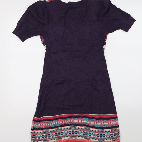 Dorothy Perkins Womens Purple Fair Isle  T-Shirt Dress  Size 10