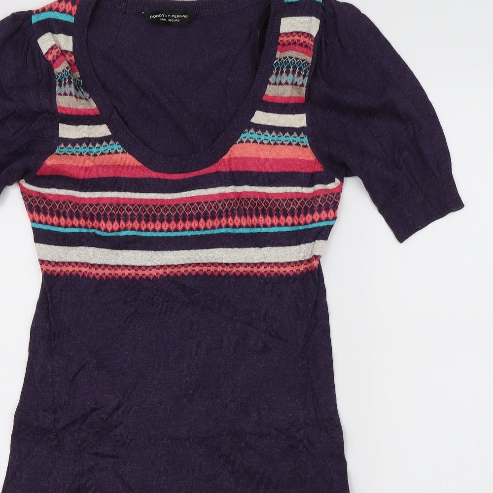 Dorothy Perkins Womens Purple Fair Isle  T-Shirt Dress  Size 10