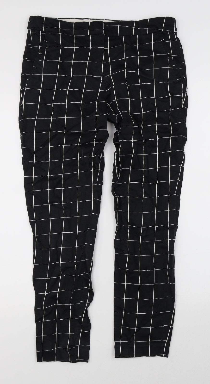 H&M Womens Black Check  Trousers  Size 6 L25 in