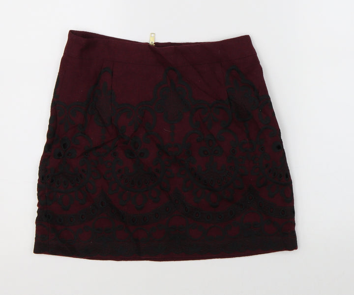 Topshop Womens Purple Floral A-Line Skirt Size 8