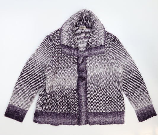 Front view of Aimee women’s purple knit jacket coatigan, size L
