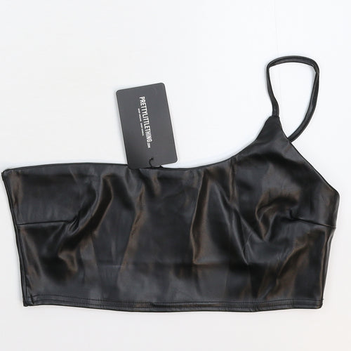 PRETTYLITTLETHING Womens Black   Cropped Tank Size 12  - Faux Leather
