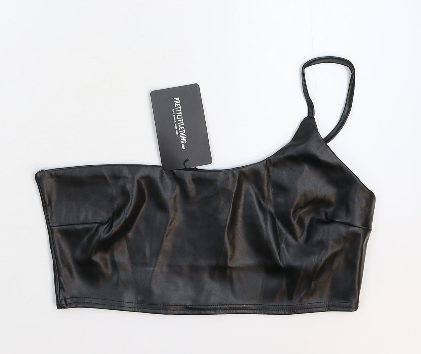 PRETTYLITTLETHING Womens Black   Cropped Tank Size 12  - Faux Leather