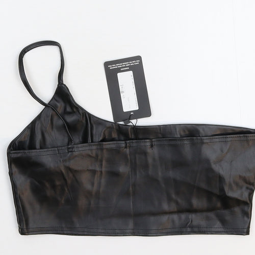 PRETTYLITTLETHING Womens Black   Cropped Tank Size 12  - Faux Leather