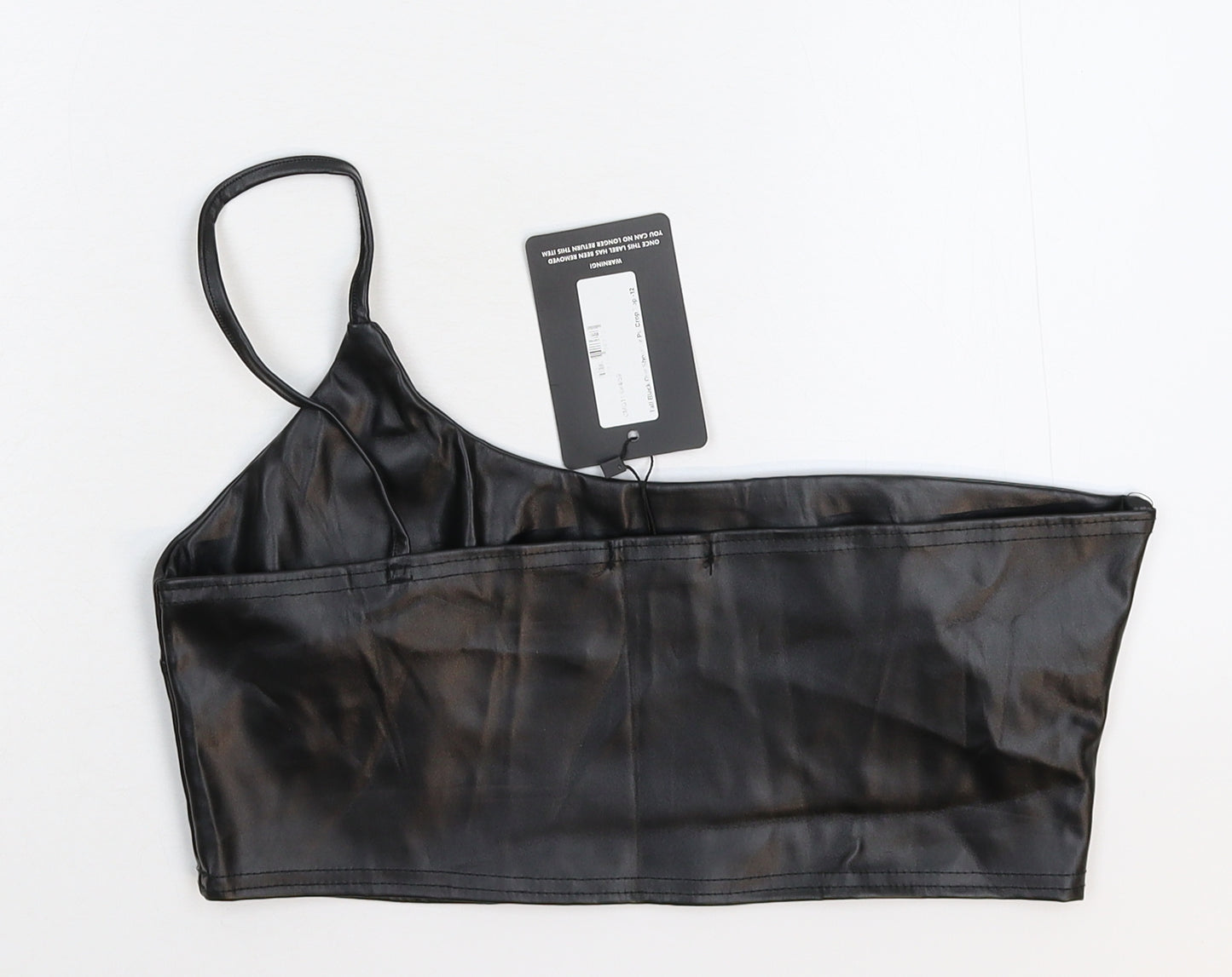 PRETTYLITTLETHING Womens Black   Cropped Tank Size 12  - Faux Leather