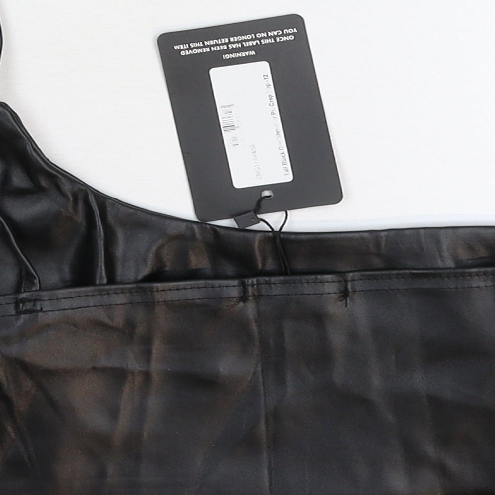 PRETTYLITTLETHING Womens Black   Cropped Tank Size 12  - Faux Leather