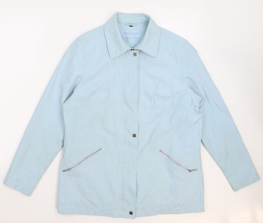 Front view of Katherine Hammond women’s blue jacket coat, size UK 12