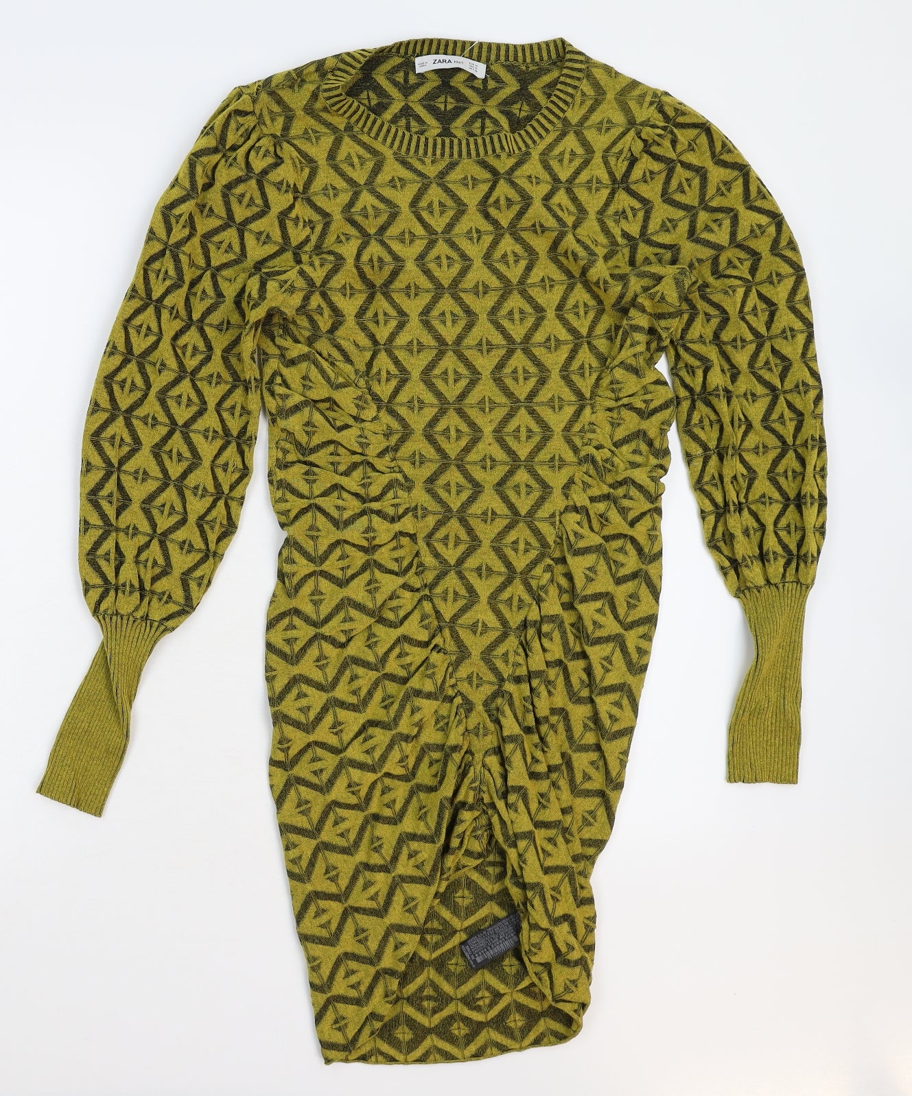 Zara Womens Yellow Geometric Knit Jumper Dress  Size M