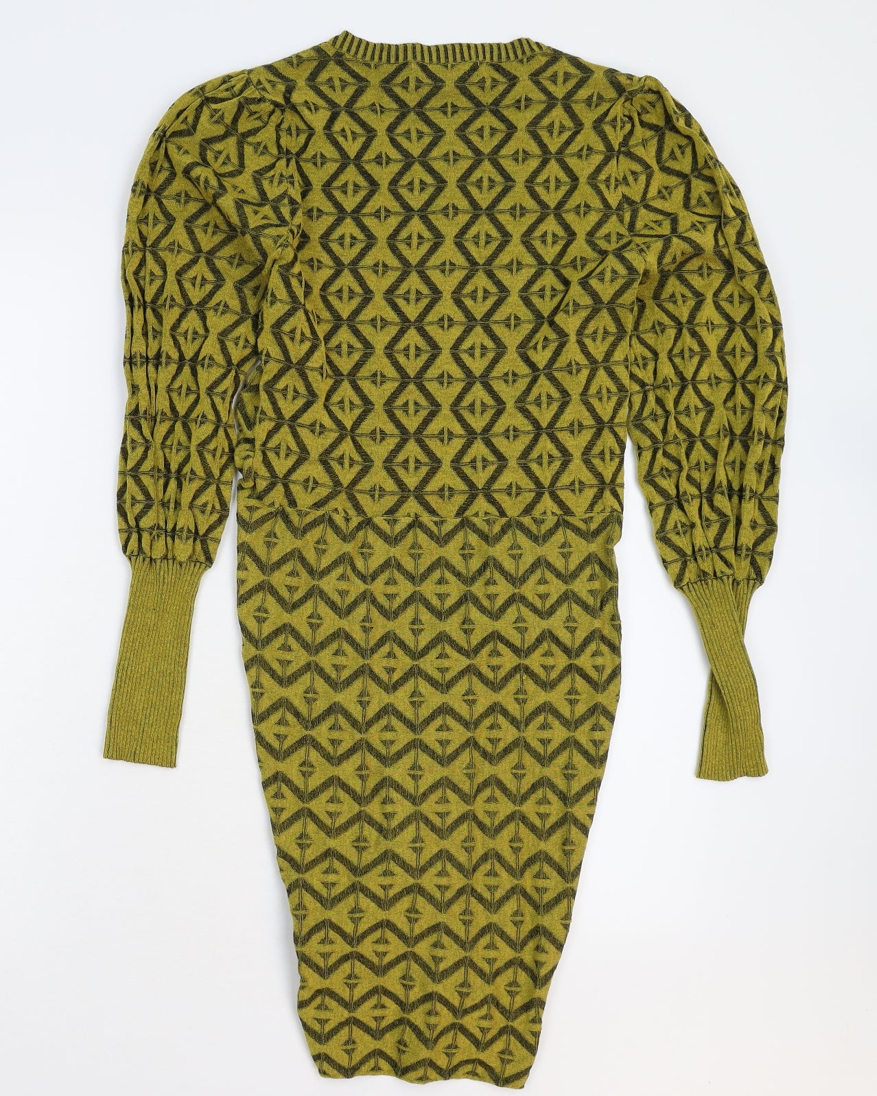 Zara Womens Yellow Geometric Knit Jumper Dress  Size M